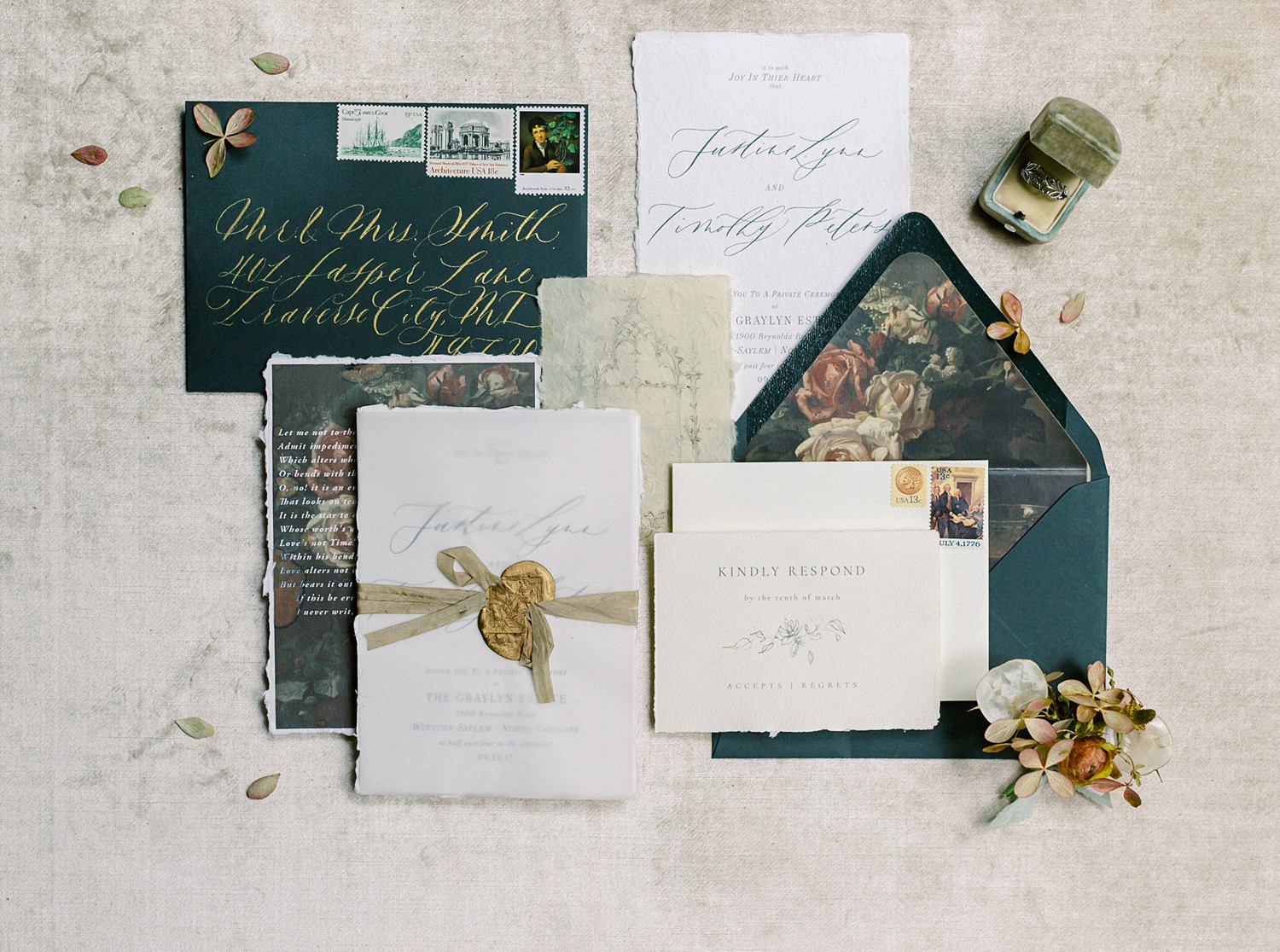 Asheville elopement photographer Emily Fleming photographs a beautiful wedding invitation. 10 things to know before you elope