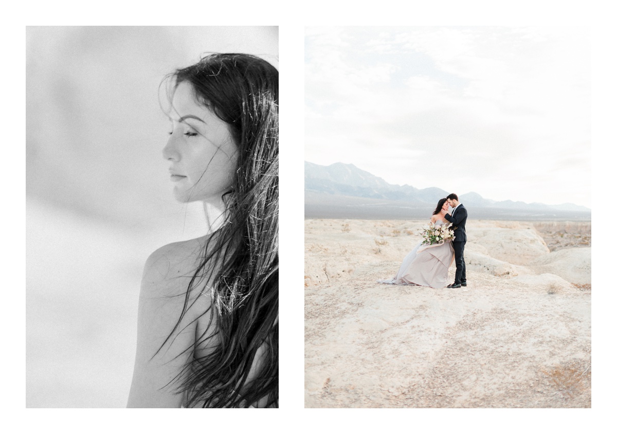 Here are 10 things to know before you elope. Bride and Groom Las Vegas elopement in the Fossil beds. 